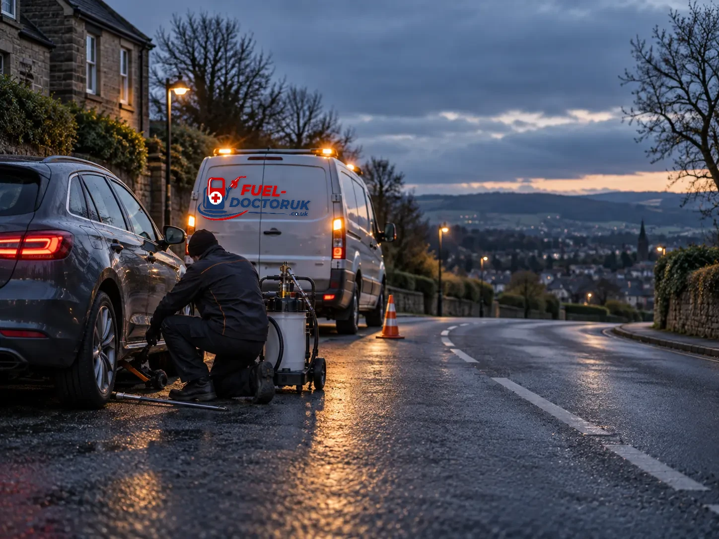 Mockup of a Fuel Doctor UK liveried recovery van, for illustrative use only