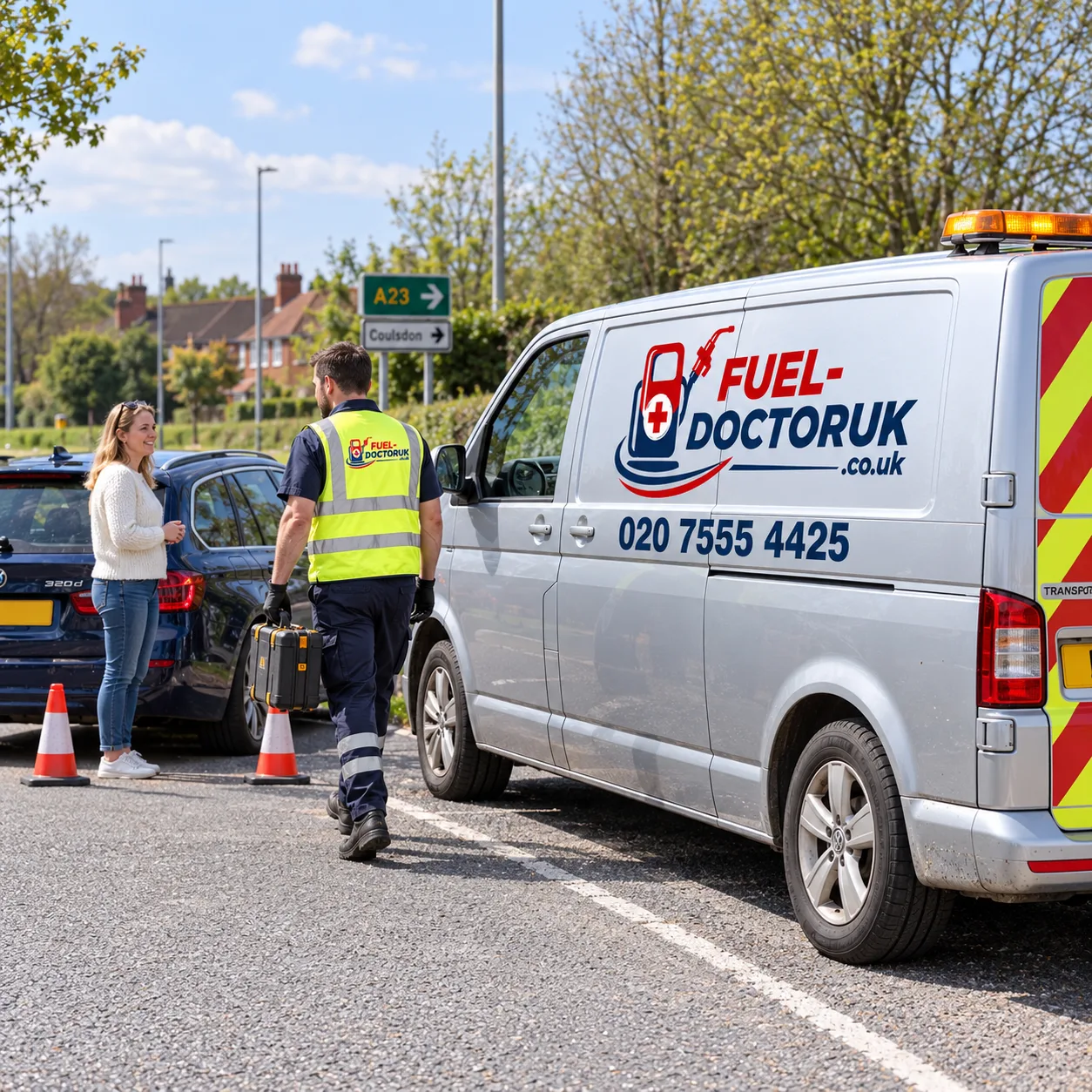 Fuel Doctor UK mobile response van arriving quickly at a misfuelling incident